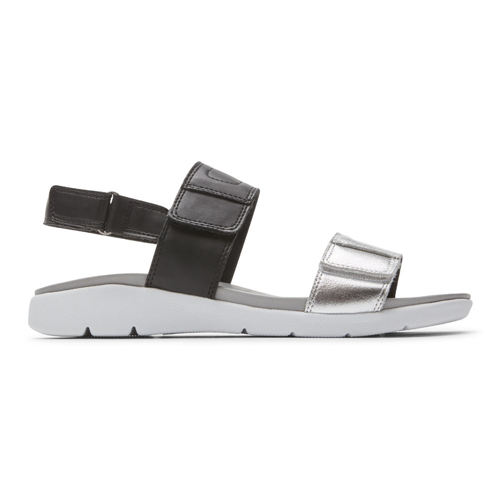 Rockport Womens Sandals Black/Silver - Eileen 2-Band - UK 365-RTLHFM